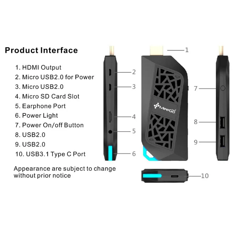 MeeGOPad T08 2GB RAM Type-C Windows 10 Mini PC,32GB Intel x5-Z8350 Dual Band Wifi 2.4G USB HDMI-compatible TV BOX Compute Stick