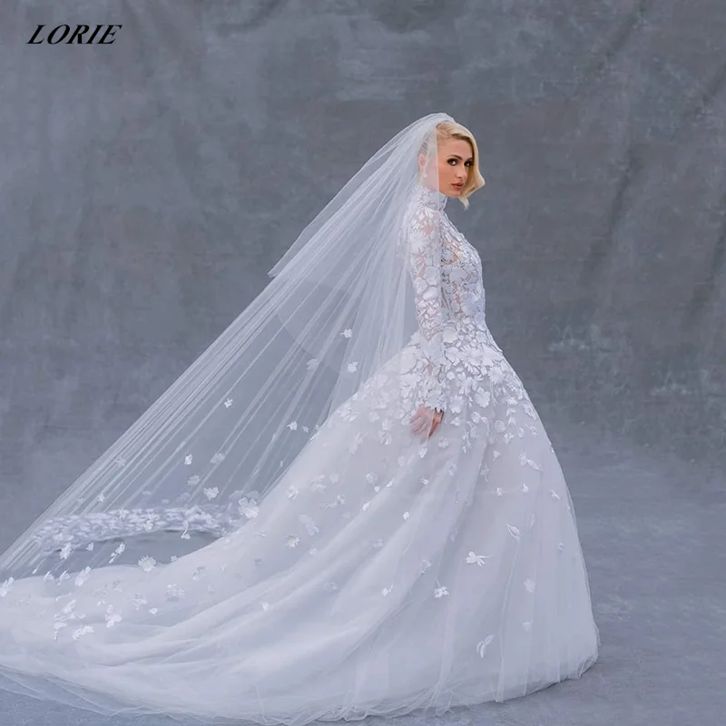 LORIE High Neck Lace Wedding Dress Long Sleeve A-Line Bride Dresses Boho Princess Wedding Gown Custom Size vestidos de novia