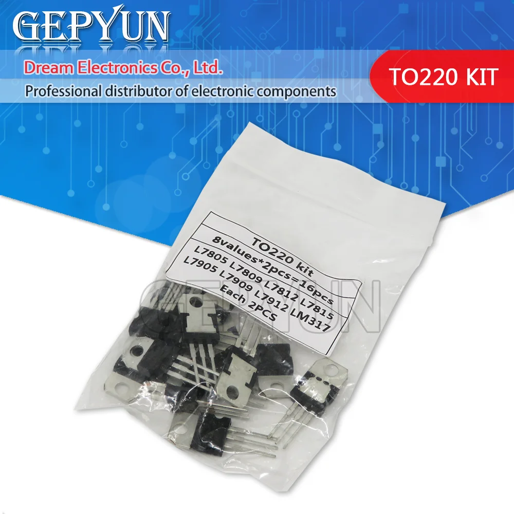 8value*2PCS=16PCS 7805 7809 7812 7815 7905 7909 LM317 L7912  LM317T TO-220 Transistor Assortment Kit Voltage Regulator