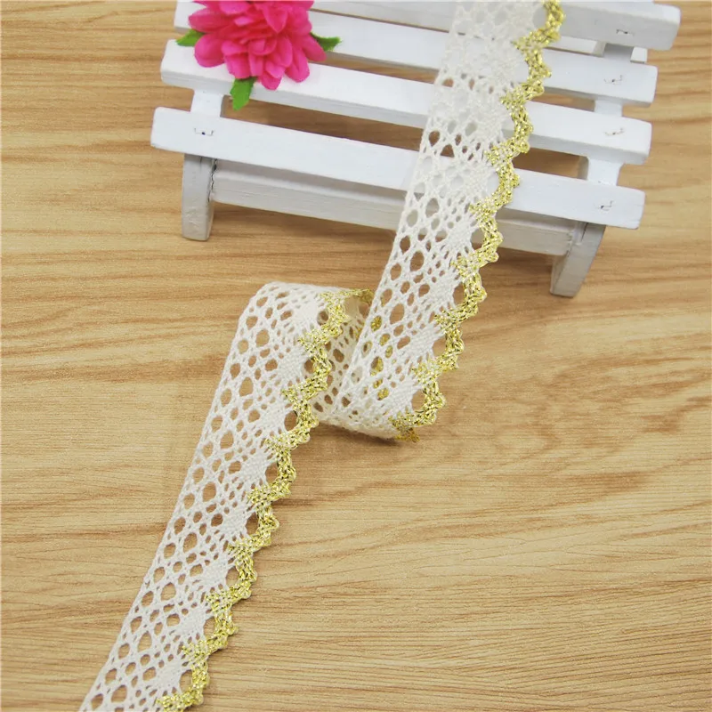 

FASMILEY Wholesale 22mm Cotton Lace Trim Ivory Gold Net Lace Ribbon DIY Lace Fabric Trimmings Costume Lace Trim 200yards LC210-R