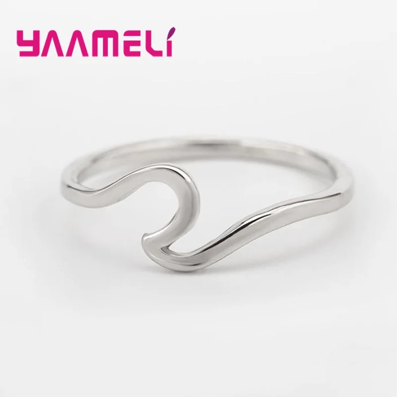 Popular Wave Band Ring Shining Original 925 Sterling Silver Creative Handmade Smooth Statement Unisex Party Stackable Jewelry