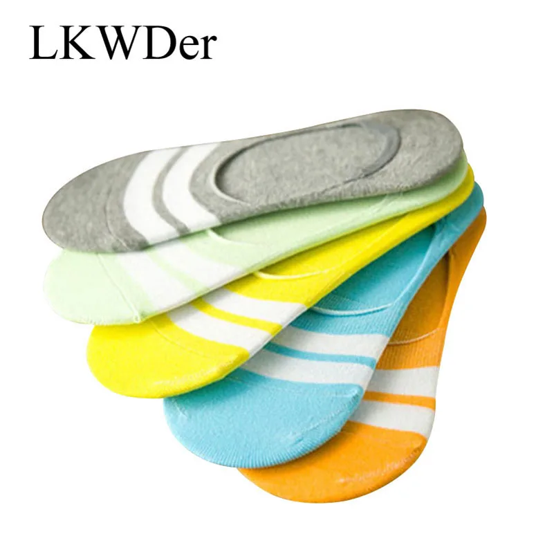 

LKWDer 5 Pairs Boat Socks Summer Men New Hot Style Casual Fashion Bright Color Striped Invisible Socks Cotton Unisex Women Meias