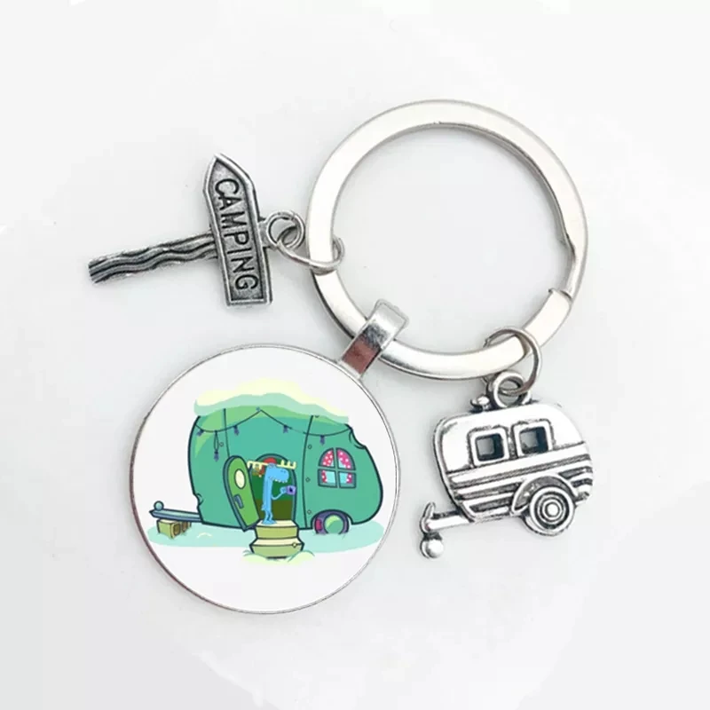 2021 New Cute Camper Wagon, I Love Camping Keychain, Trailer Road Sign Keychain, Holiday Travel Souvenir Gift