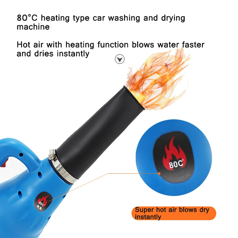 Car Wash Beauty Shop Storm Gun Heating Powerful Water Blowing Snow Hot Air Blower High Temperature Drying Hot Air Gun