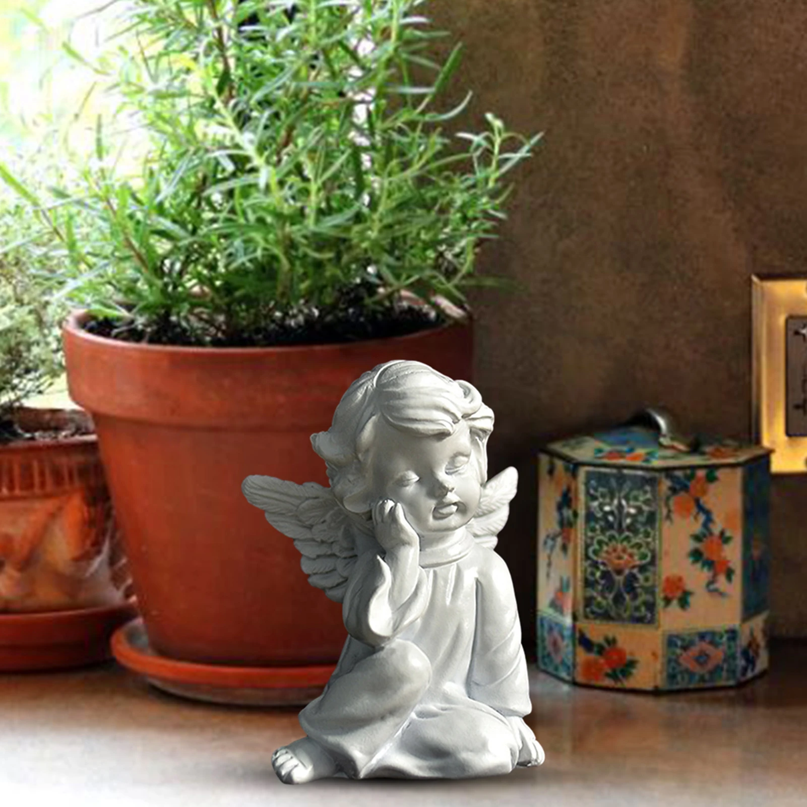 Napping Angle Sculpture Desktop Cute Resin Decorative Statue European Retro Flower Fairy For Garden Home Decoration Gifts