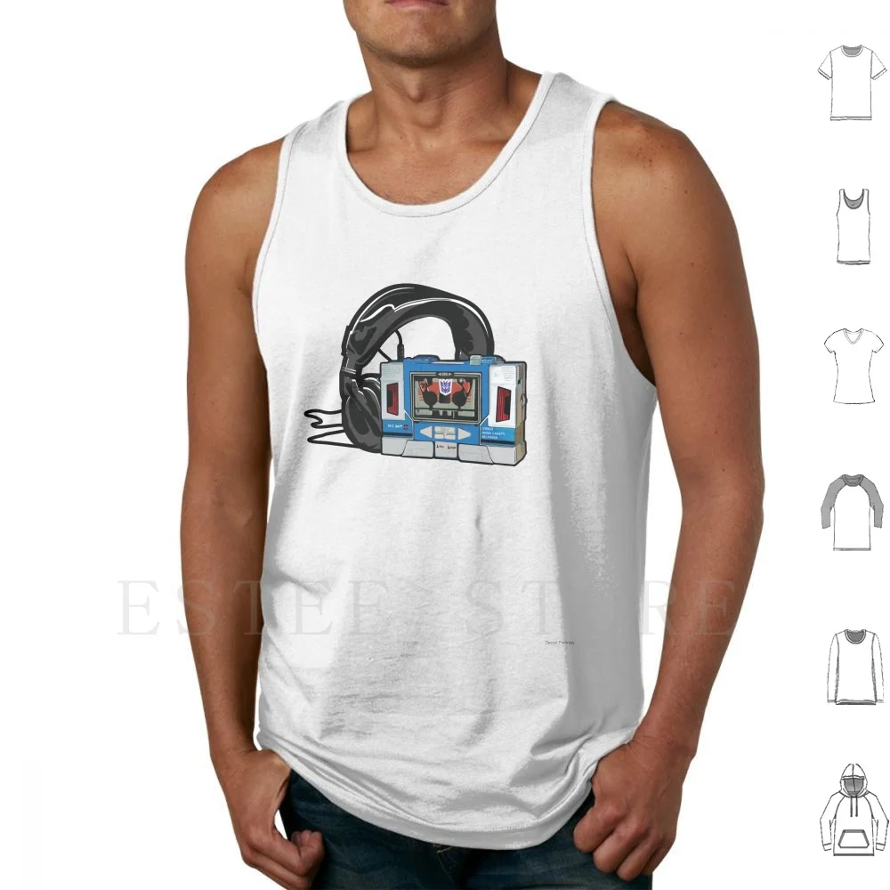 Laserbeak Mixtape Tank Tops Vest Sleeveless Graphic Retro 80s Toys Nostalgia Sound Wave Laser Beak Headphones Mixtape