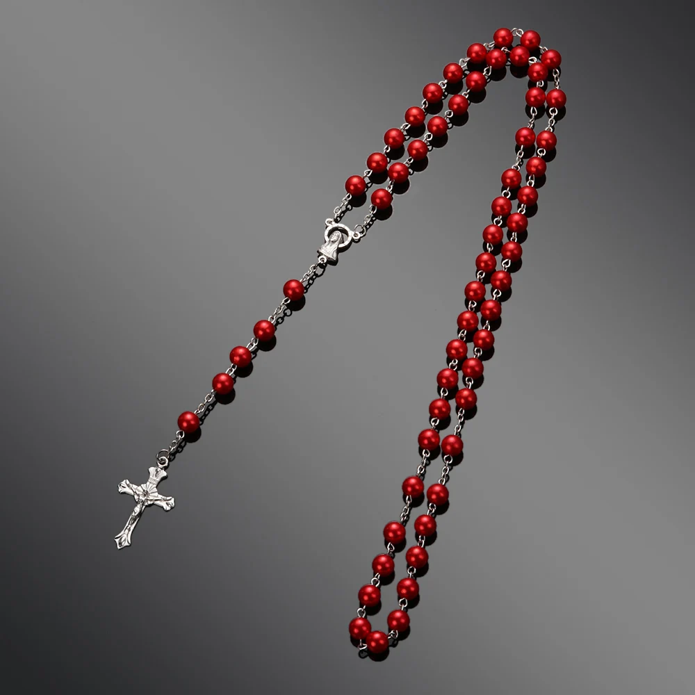 عقد صليب كاثوليكي عتيق ، خرز مسبحة متقاطعة ، خرز كريستالي دائري ، قلادة دينية ، هدية مجوهرات #2