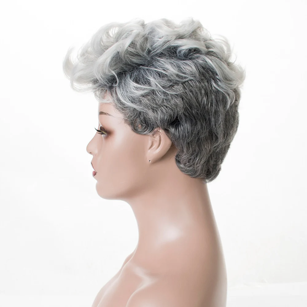 Short Synthetic Hair Ombre Black Grey Straight Wig Pixie Cut Wigs For Women Short Curly Bob Wig Cosplay Kinky Curly Daily Use