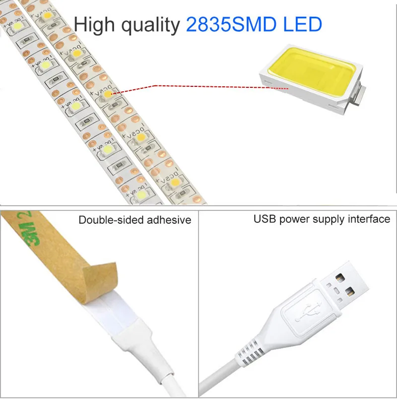 Led Strip Waterproof Dimmable Touch Dimming USB 5V Led Diode Tape Light Backlight For TV Toilet Mirror Table Wardrobe Ribbon Led