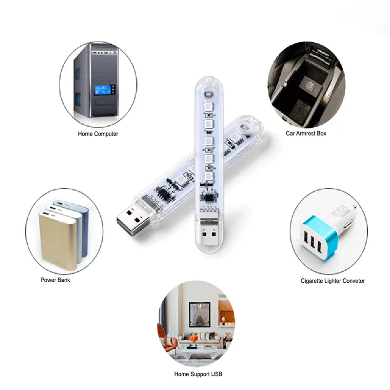 Lampe de lecture portable 5 LED RGB 5050, 5V, pour PC