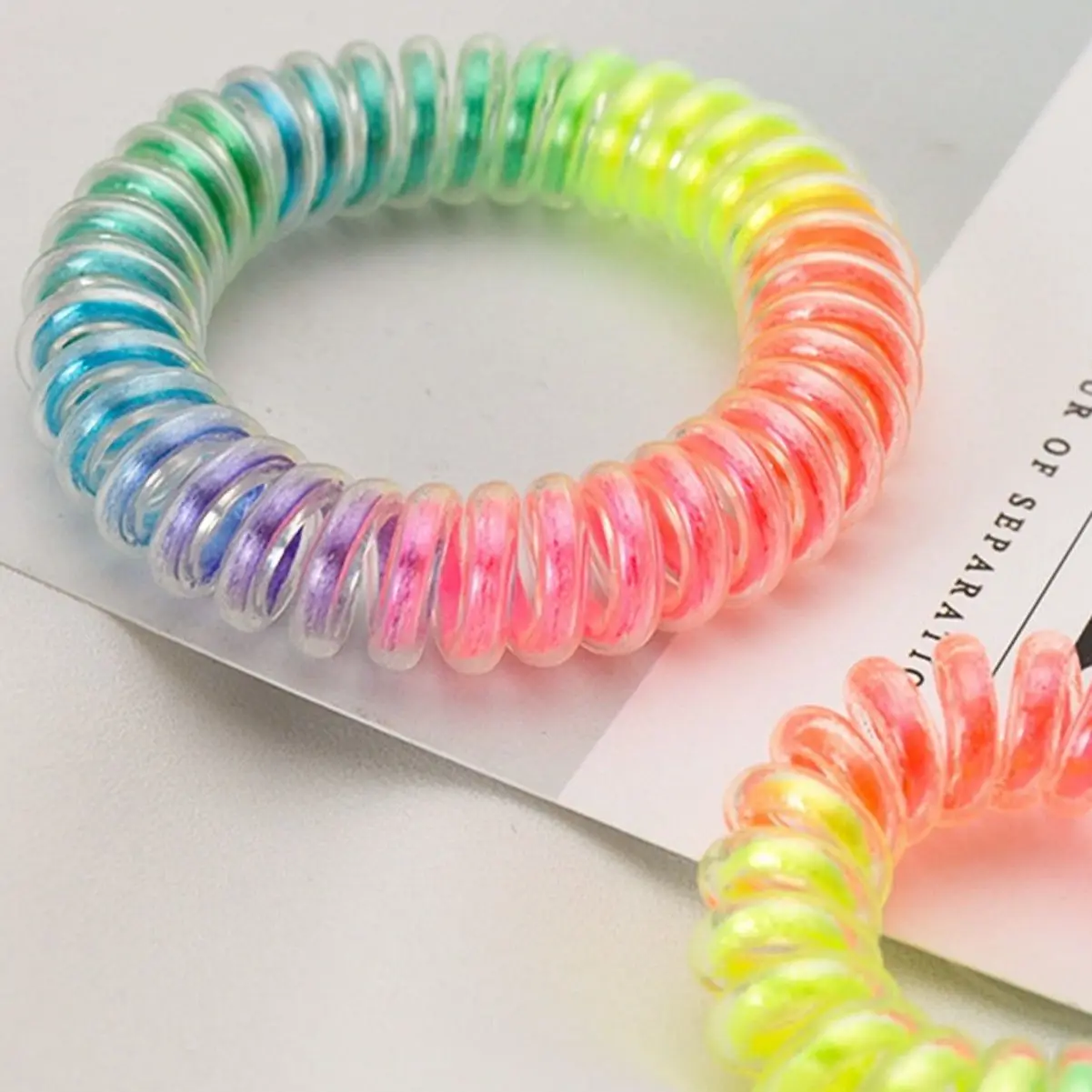 10 Rainbow Spiral Coil Jelly Elastic Hair Scrunchies Telephone Cord Ponytail