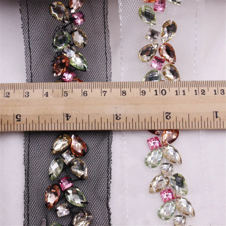 1Yard 30mm Diamond Beaded Handmade Lace Edge Trims Wedding Dress Belt Sash Ribbon Bridal Applique Fabric Sewing Craft DIY