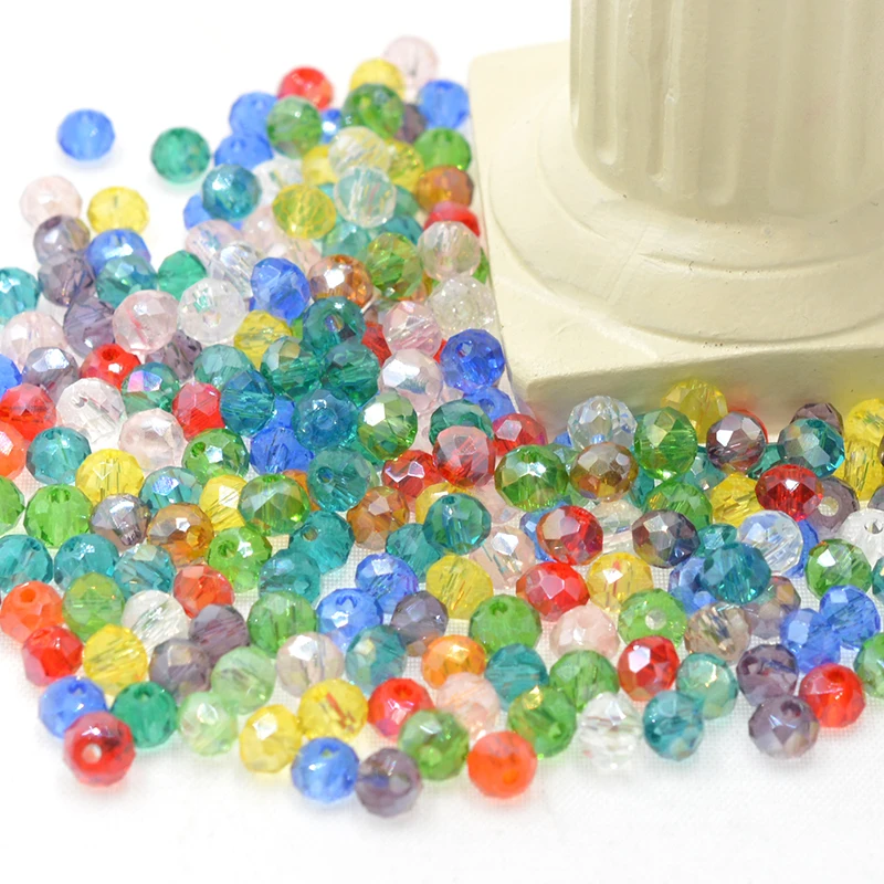 3*4mm 4*6mm AB Color Mix Multicolor Rondelle Faceted Crystal Glass Quartz Charms Beads for Jewelry Making Findings