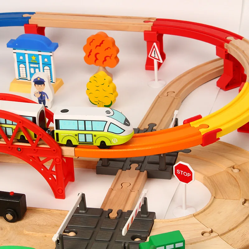 Highway Railway Color Track Toy Set Double Layer Electric Train Wooden Building Blocks Puzzle Toy Gift 1:64 Pd13