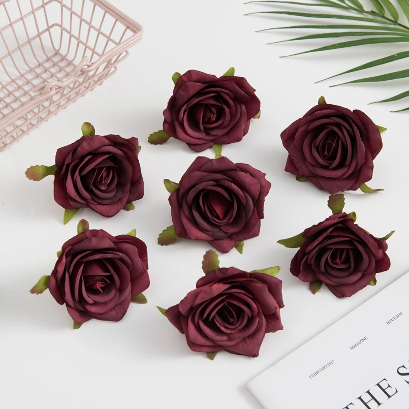 100PCS Künstliche Blumen Günstige Weihnachten Kränze Hochzeit Party Dekoration Diy Geschenke Box Scrapbooking Gefälschte Seide Rosen Kopf