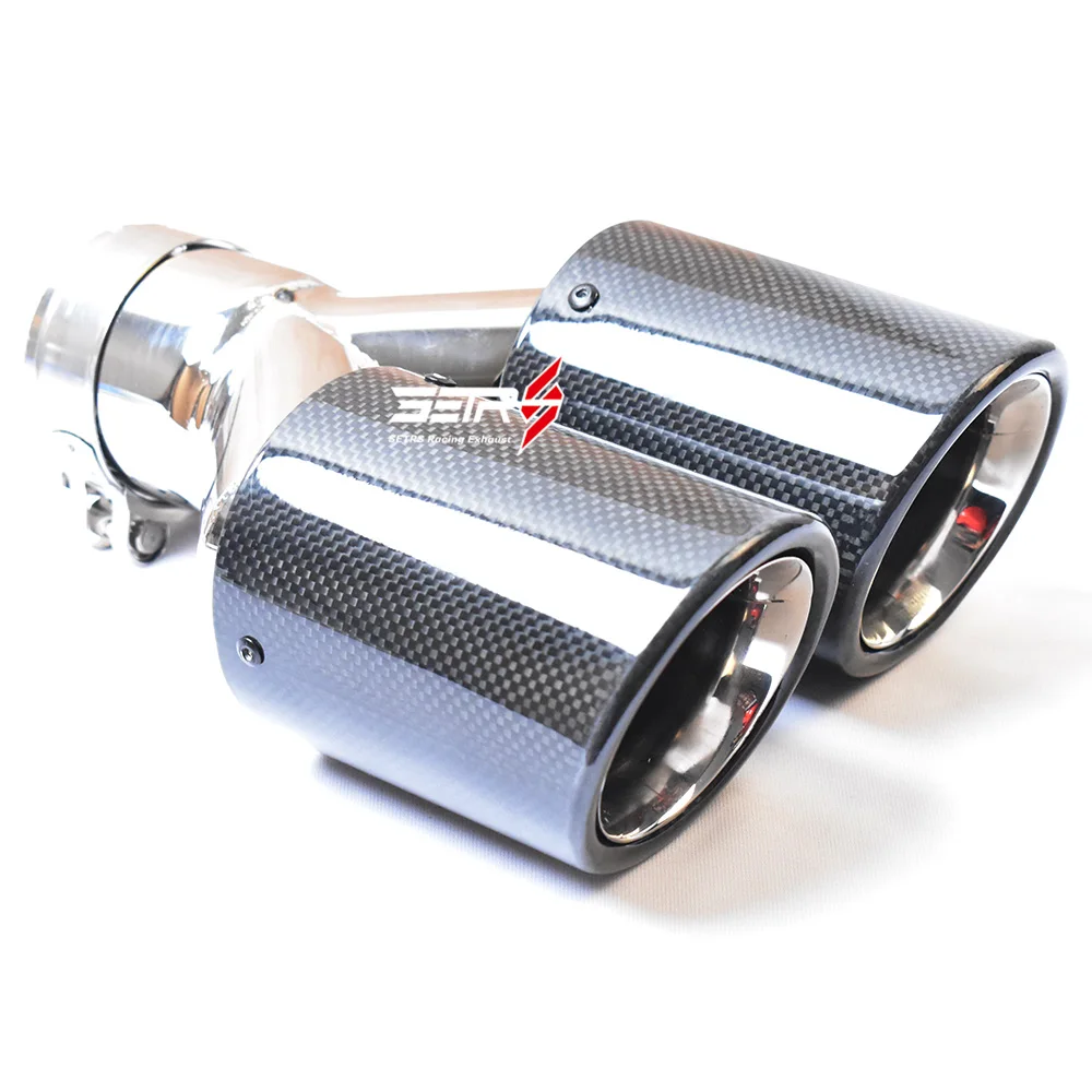 Universal Equal Length Dual Glossy Fiber Carbon Exhaust Pipe Stainless Steel  Bevel Curly Muffler Tip  For Civic