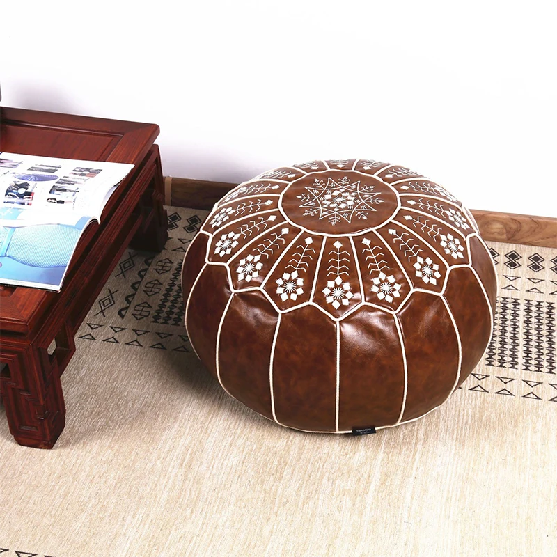 Moroccan Futon Mandala Handmade Cushion Embroidered Seat Pier Cover Living Room Bay Window Cushion Leather Round Stool Covers