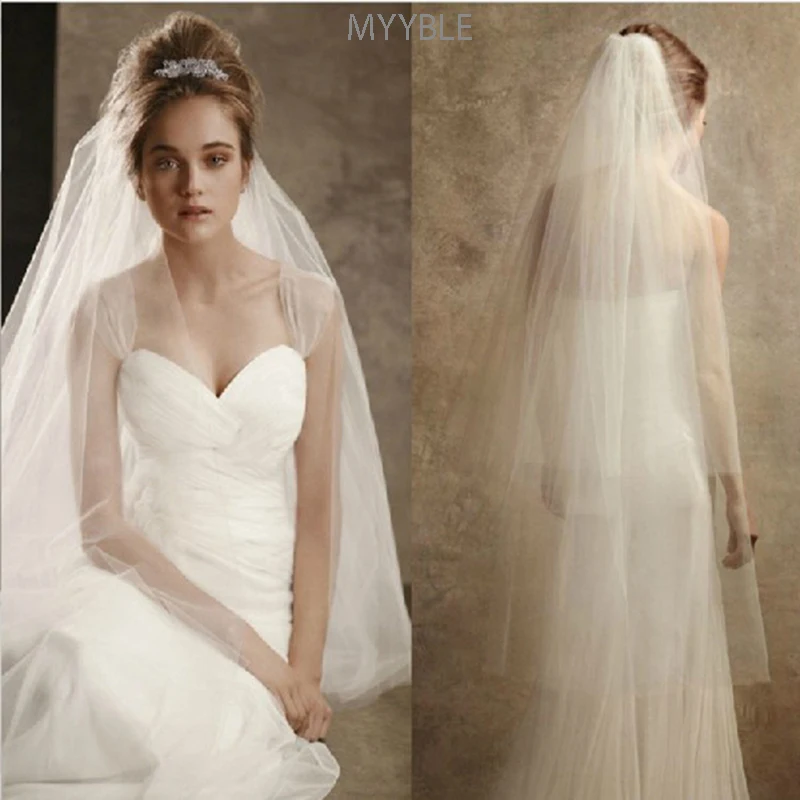 MYYBLE 2023 Velo de novia blanco elegante con punta de dedo largo barato nupcial yashmac tul marfil accesorios de novia