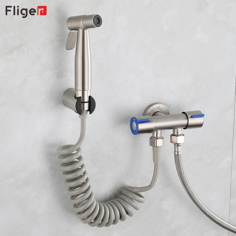 Fliger handheld toilet bidet sprayer Stainless Steel Toilet Faucet Bidet Bath Shattaf Valve Jet Set hygienic shower G1/2