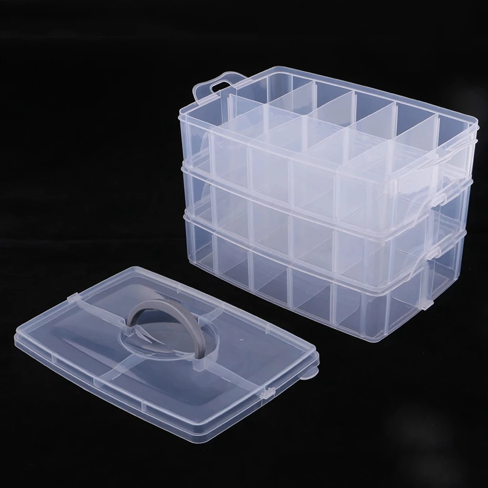 3 Layers 18 Racks Storage Box Jewelry Container Pearl Organizer Home Storage Case Organization Clear Plastic Jewelry Storage Box