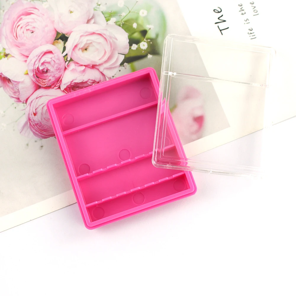 6/10/20 Slots Clear Pink Nail Drill Plastic Storage Holder Container Manicure Cutters Display Box Nail Accessorie