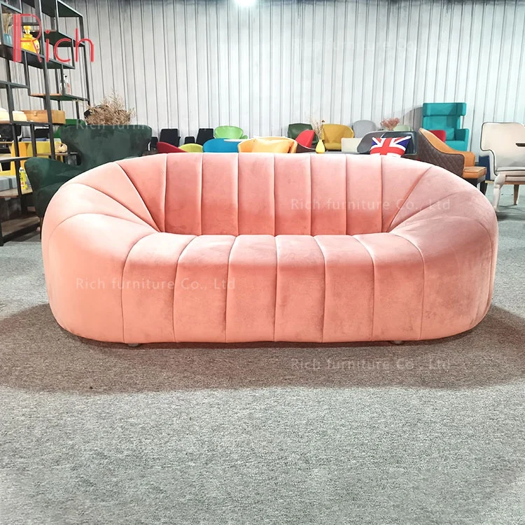 ขายร้อนโมเดิร์น Low แขน Dusty สกปรกสีชมพูกำมะหยี่โซฟา Nordic สไตล์ Minimal ห้องนั่งเล่นไม่มีขาโซฟา