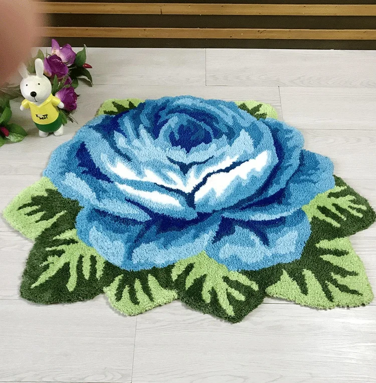 

80X60cm Fashion 3D Blue Rose Carpet For Bathroom Art Rug Home Decor Bedroom Handmade Carpet Flower Rugs Bath Mats Anti-slip