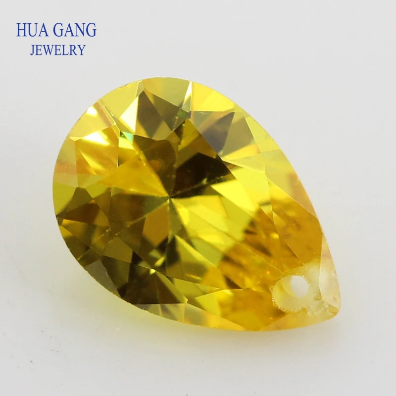 Single Hole AAAAA Pear Shape Brilliant Golden Cubic Zirconia Stone For Jewelry Making 4x6~15x20mm High Quality CZ Beads