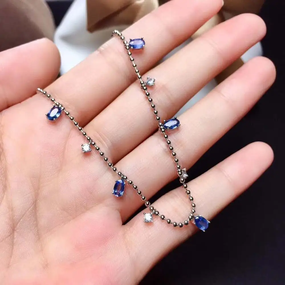 

Natural And real Sapphire necklace pendant Free shipping 925 sterling silver Necklace