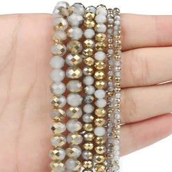 3/4/6/8mm Faceted Jade White Crystal Glass Beads Gold Plated Flat Round Loose Beads For Jewelry Making Diy Bracelet Earring