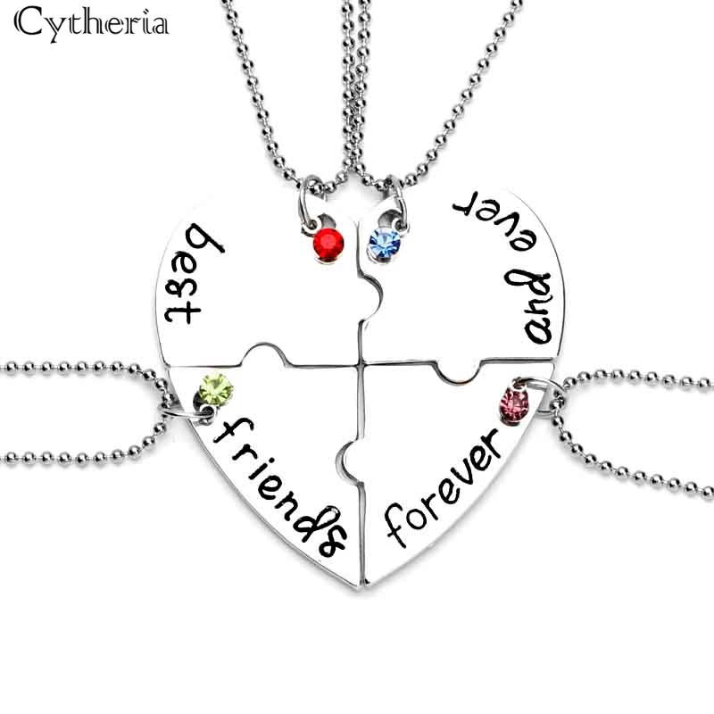 Mejores amigos para siempre y para siempre, collares BFF de 4 cuentas de piezas, collar de rompecabezas de cristal, joyería de la amistad para bestfriend