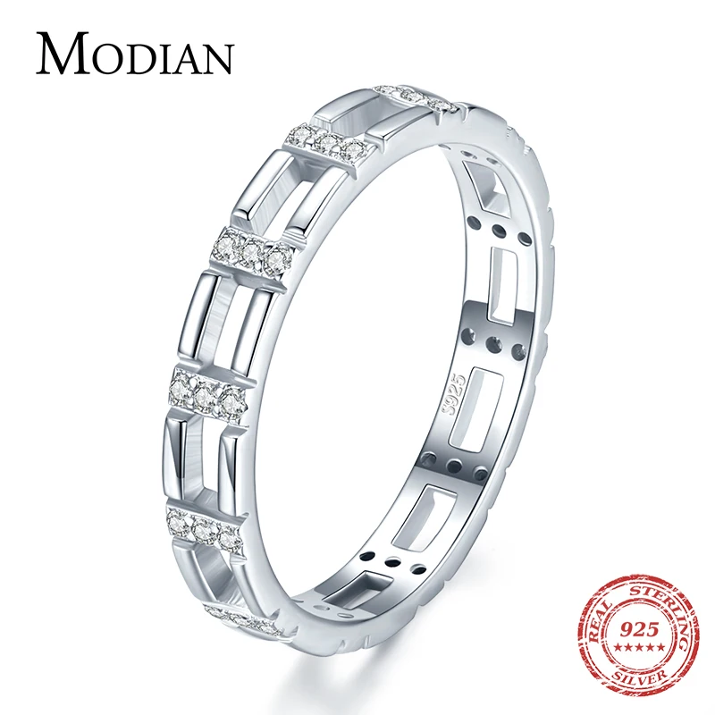 

MODIAN 925 Sterling Silver Daily OL Clear CZ Simple Fashion Finger Rings for Women Stackable Eternity Bands Rings Fine Jewelry