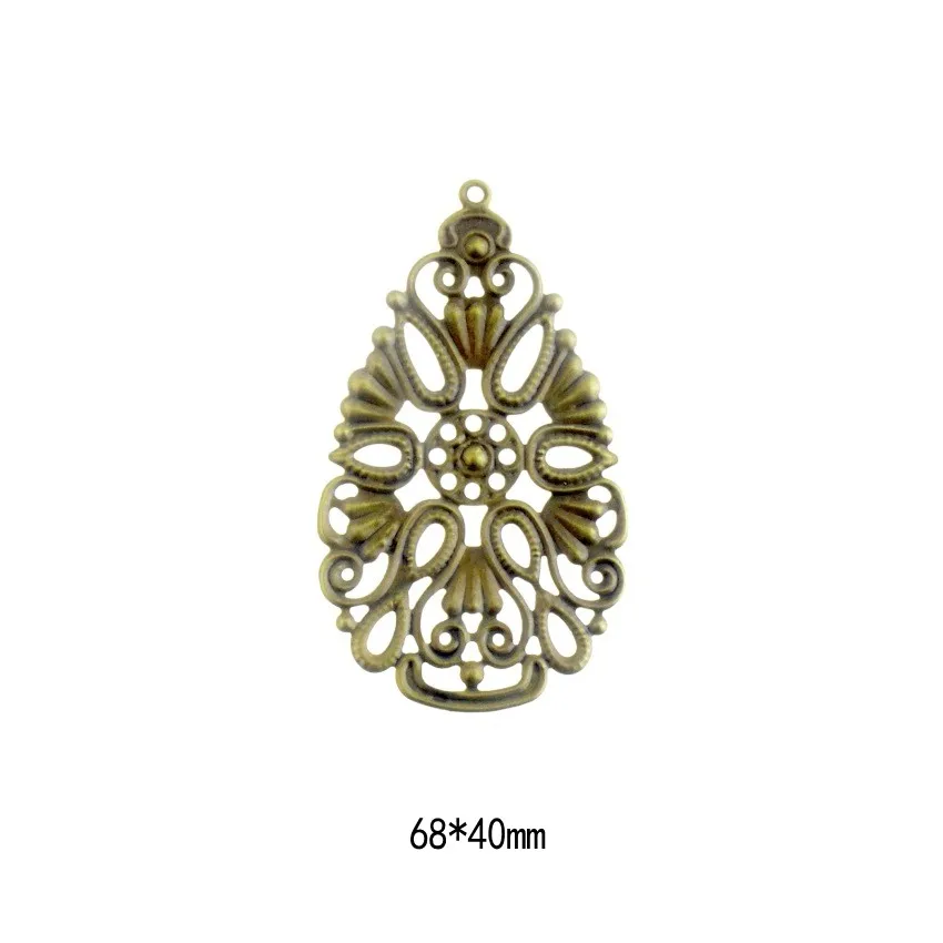 

Free shipping Retail 4Pcs Antique Bronze Filigree Drop Pendants/ Connectors Metal Crafts Decoration DIY Findings 6.8x4cm F0433