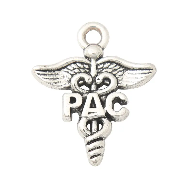 

RAINXTAR Fashon Alloy Physician Assistant Certified Medical Symbol PAC Charms 19*23mm 50pcs AAC063