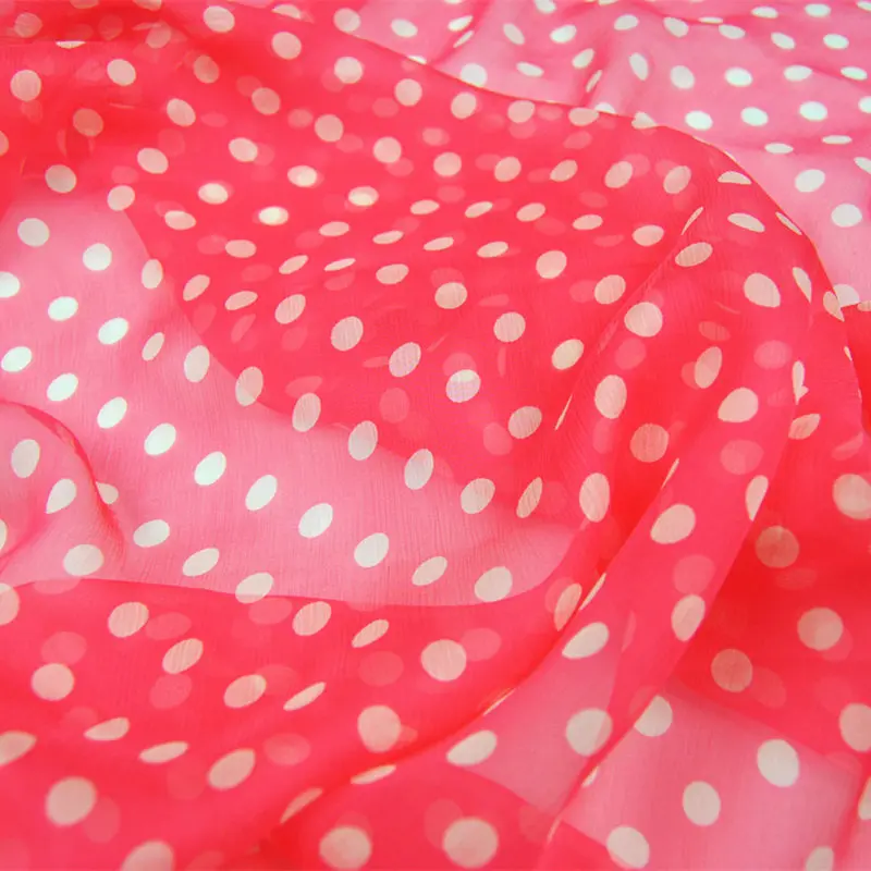 

Silk Georgette Chiffon Fabric Dress Polka White Dot 100% Pleated Thin Transparent Skirt Scarf DIY Sewing