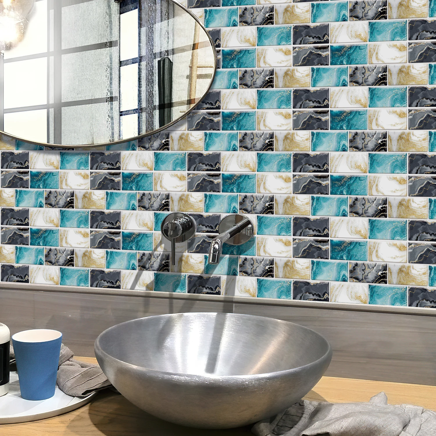 Self Adhesive Waterproof Kitchen Bathroom Vinyl Mosaic Peel And Stick Tile Stickers Vintage Home Wall Decoration Removable Decal