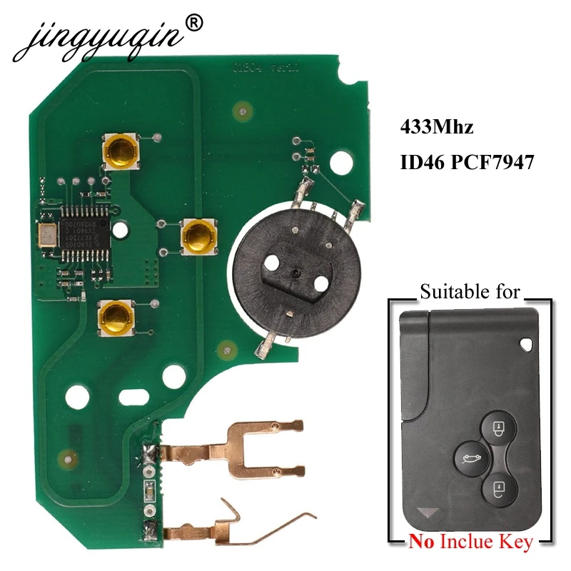 

jingyuqin 3 Button Smart Key Card Circuit Board 434Mhz ID46 PCF7947 Chip For Renault Clio Logan Megane 2 3 Scenic Remote PCB