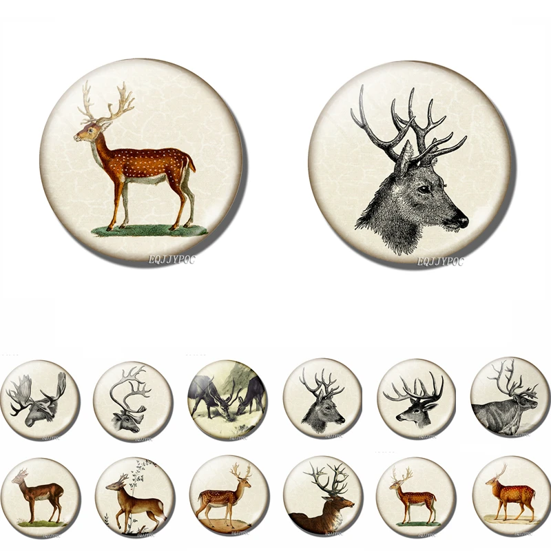 Black White Deer Fridge Magnet 30MM Glass Cabochon Elk Message Board Sticker Cute Animal Refrigerator Magnet Home Decoration