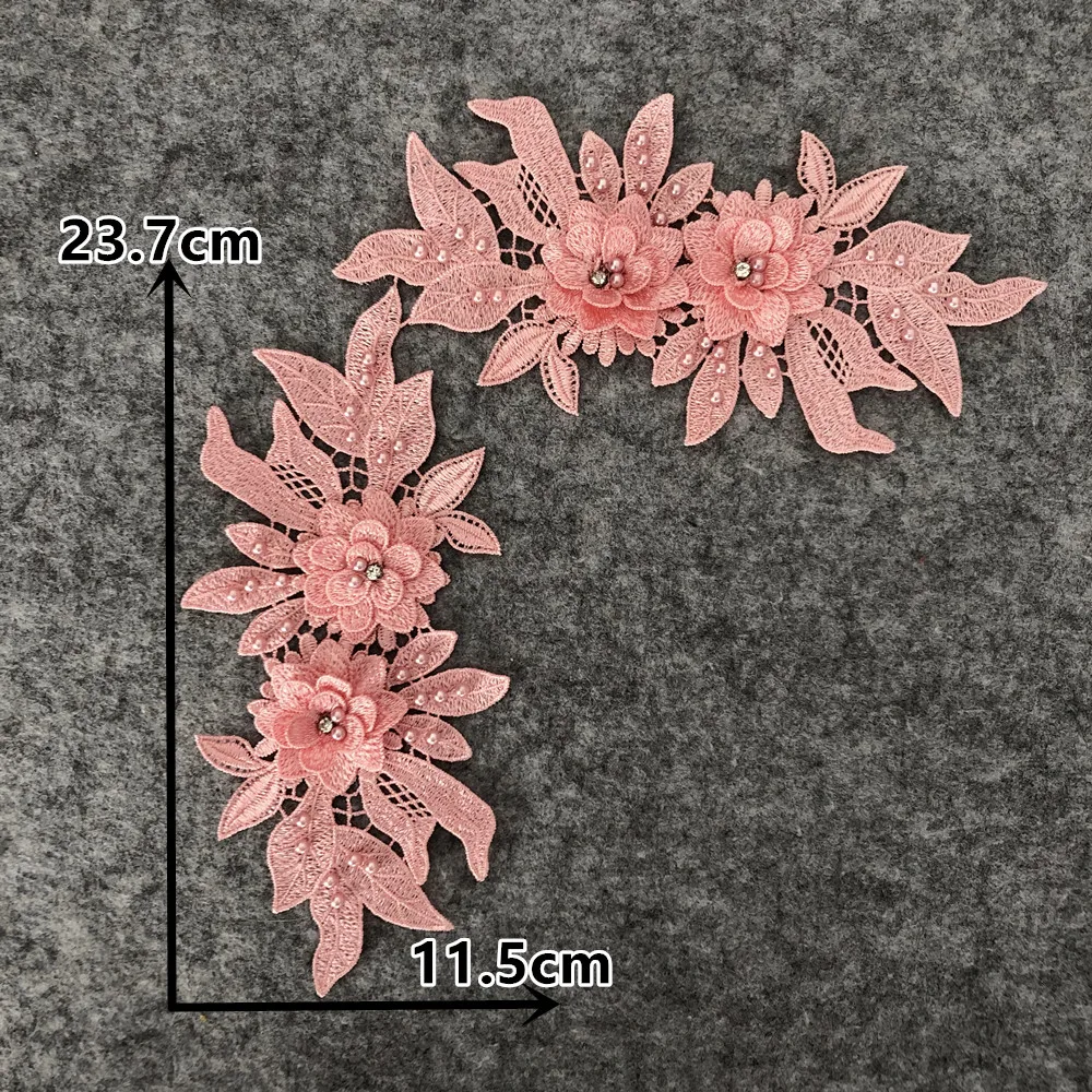 New arrive Flower Pair of Hollow 3D Rhinestones Lace ABS pearl Polyester Dress Gorgeous Craft Material Application Lace Fabric