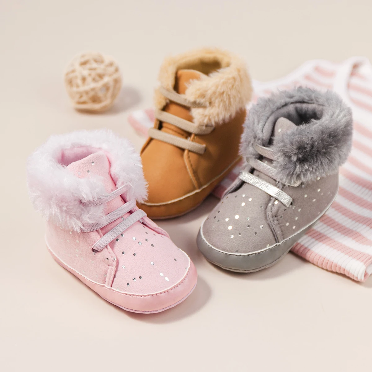 

2021 Winter New Baby Booties Boy Girl Boots Warm Cotton Soft-Sole Non-Slip Toddler First Walkers Infant Crib Shoes