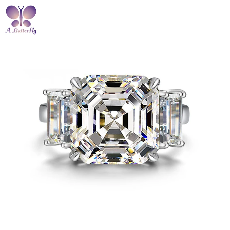 

100% 925 Sterling Silver Luxury Asscher Cut 12*12 MM SONA High Carbon Diamond Female Senior Wedding Ring Party Jewelry