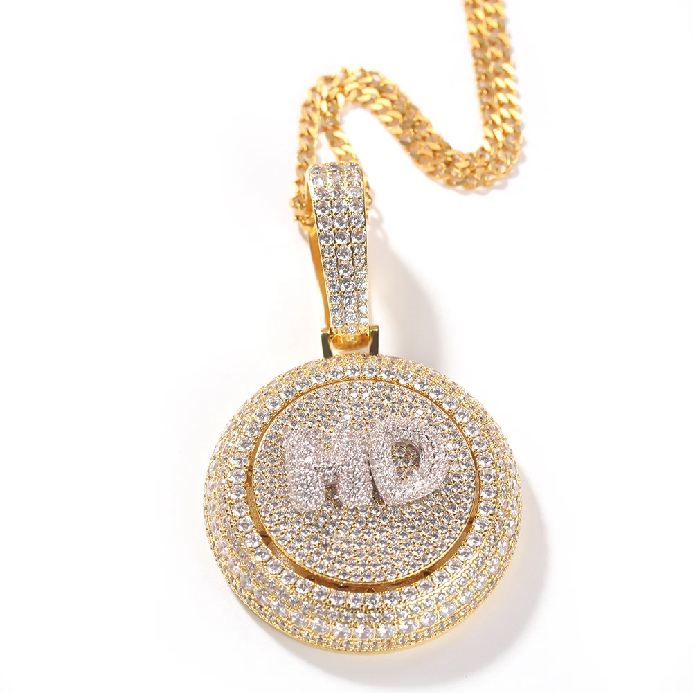 TBTK Personalized Bubble Initial Letter Rotatable Pendant Necklace Full Cubic Zirconia Custom Spinning Pendant Hiphop Jewelry