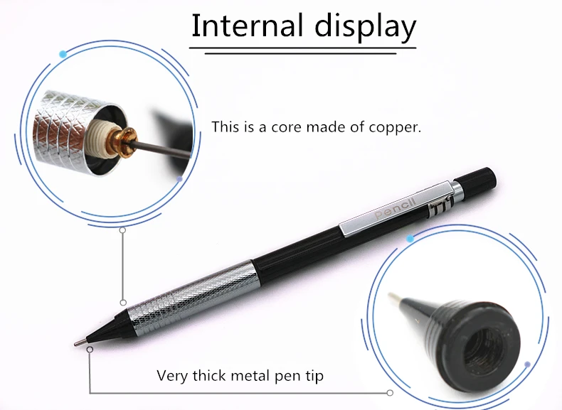 Hochwertiger Metall-Mechanischer Bleistift 0,3 0,5 0,7 0,9mm HB oder 2B Mine, Jeder Stift Wird mit 30 Bleistiftminen Geliefert – Detail 3
