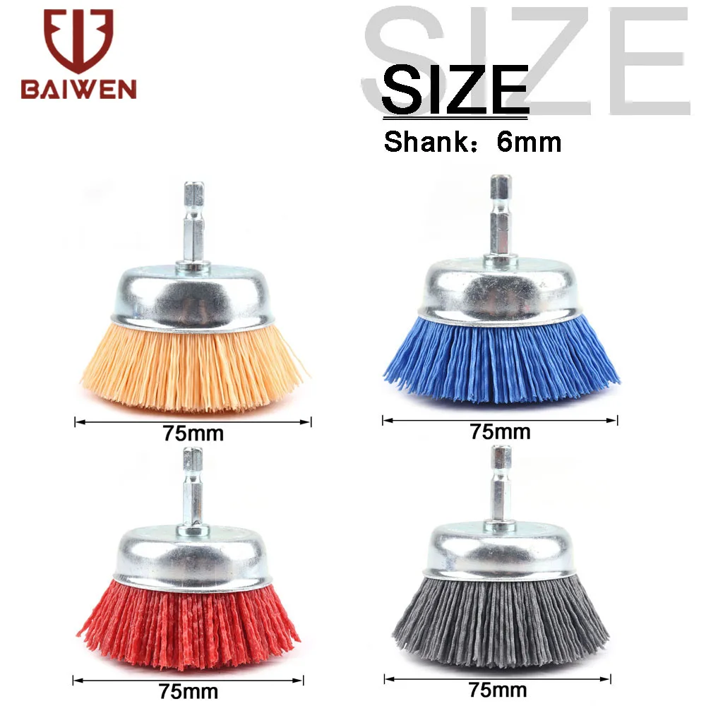 3 Inch Tasse Nylon Schleif Pinsel Rad Bohrer Pinsel 1/4 "Hex Schaft für Metall Entfernen Rost Korrosion Malen Max RPM 4,500