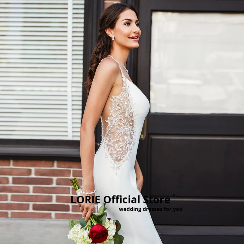 LORIE Mermaid Brautkleider Spitze Appliques mit Perlen Braut Kleid Sexy Backless Hochzeit Kleider Weiche Satin Hochzeit Kleid