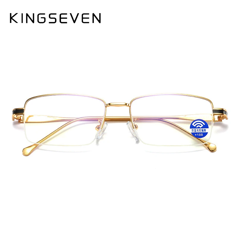 

KINGSEVEN 2021 New Half Frame Reading Glasses Brushed Reading Glasses Men's Anti-Blu-ray Reading Glasses HD