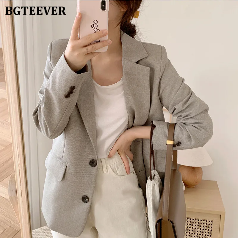 BGTEEVER Office Ladies Long Sleeve Blazer Elegant Single-breasted Pockets Women Jackets 2020 Autumn Elegant Outwear Femme