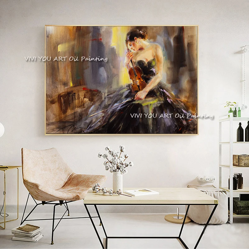 

The Best Paintings Playing Violin Girl Hand Painted Modern Large Abstract Oil Painting Canvas Picture For Living Room Home Decor