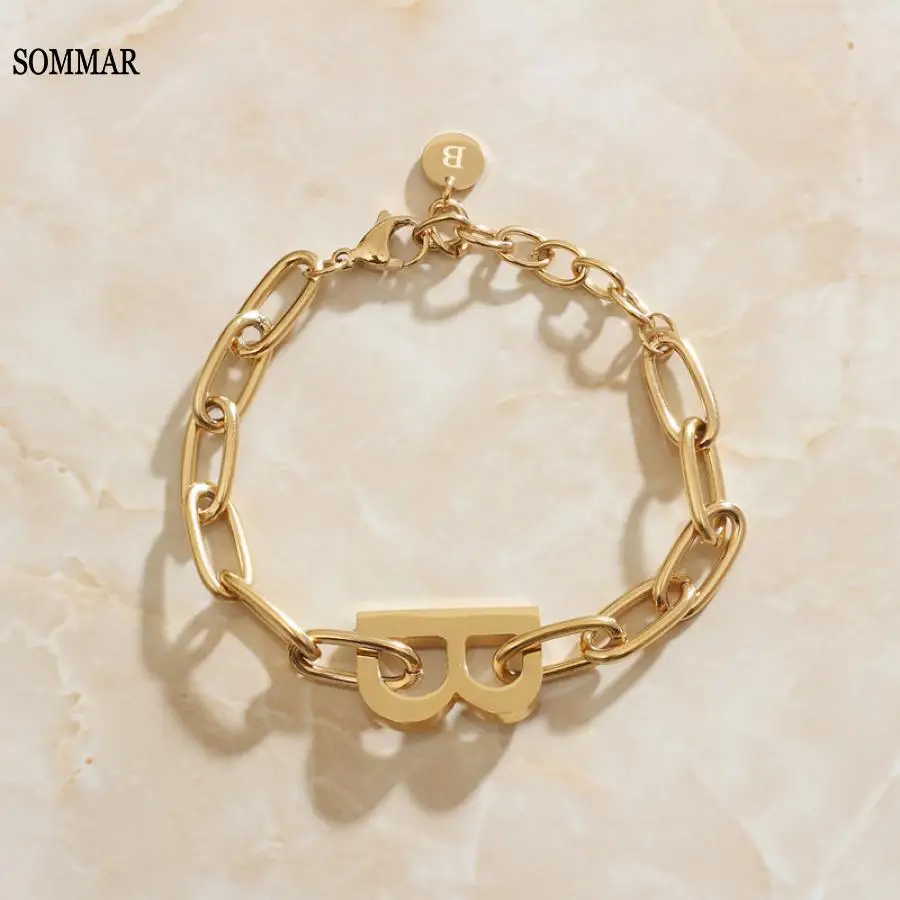 SOMMAR Hot sale! Gold Plated color Girlfriend gum for bracelets Exaggerated letters B erkek bileklik accessories for jewelry