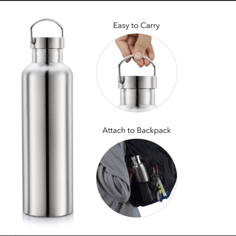 Stainless Steel Water Bottle Leak-proof Single Wall Large Capacity Wide Mouth Hot Cold Water Bottle Drinkware